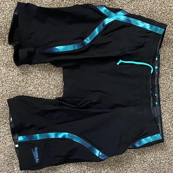 🆕 Speedo Fastskin NWOT Racer Regular Waist Jammer – Black/Blue – Mens 28. #0153 - Picture 6 of 11